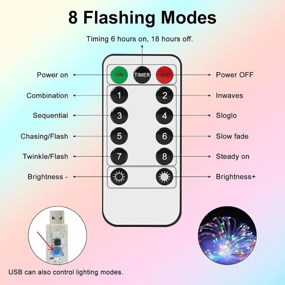 600 LED Fairy 8 Modes Waterproof String Twinkle Lights USB Powered  2 Pack - Picture 5 of 7